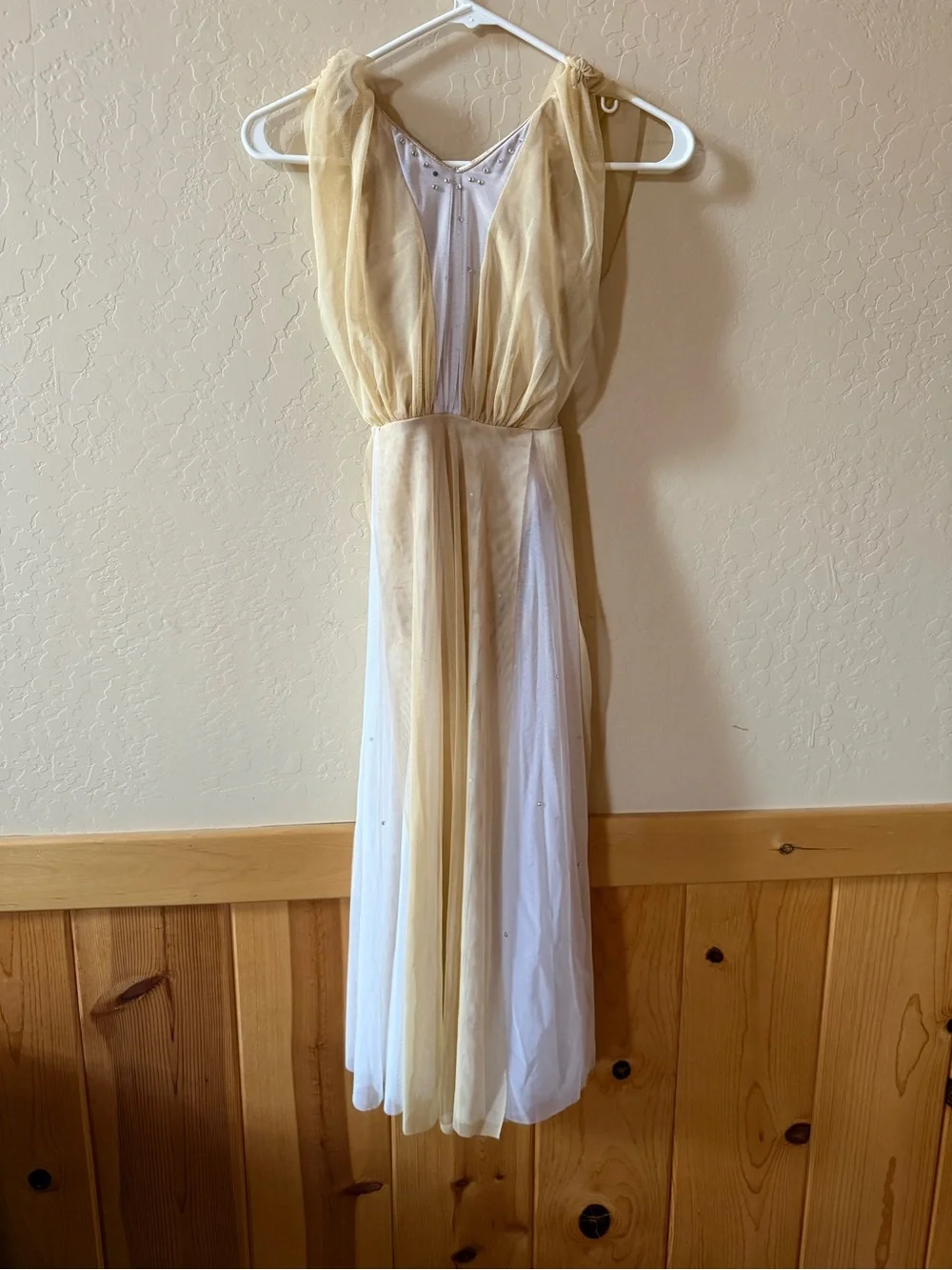 Kellé Lyrical Dance Costume Large Child Ivory Nude Mesh Rhinestone Contemporary